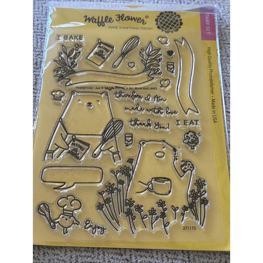 NEW - Waffle Flower Therefore I am Big Bear and Bird banner bears set cooking